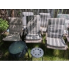 Image 2 : Lovley Set of 11 Chairs, Glass and Metal Outdoor Table, and Outdoor Stools (6) 