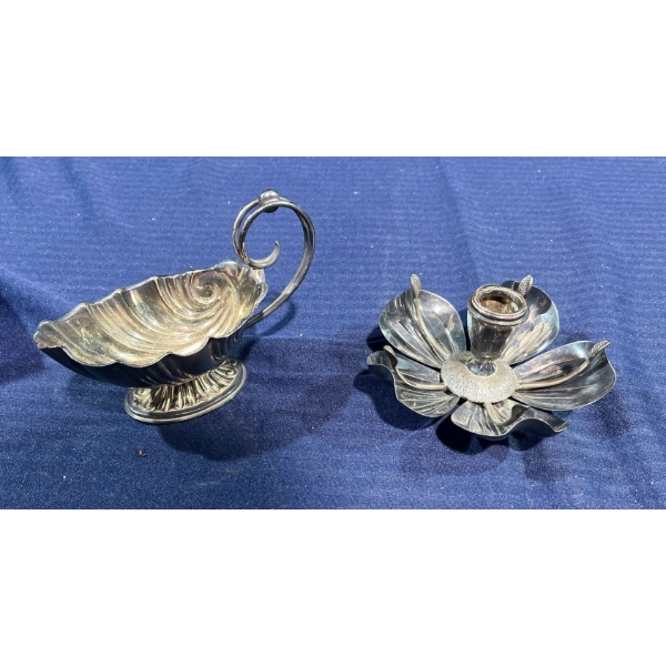 Silver Plated Gravy Boat and Candle Holder 