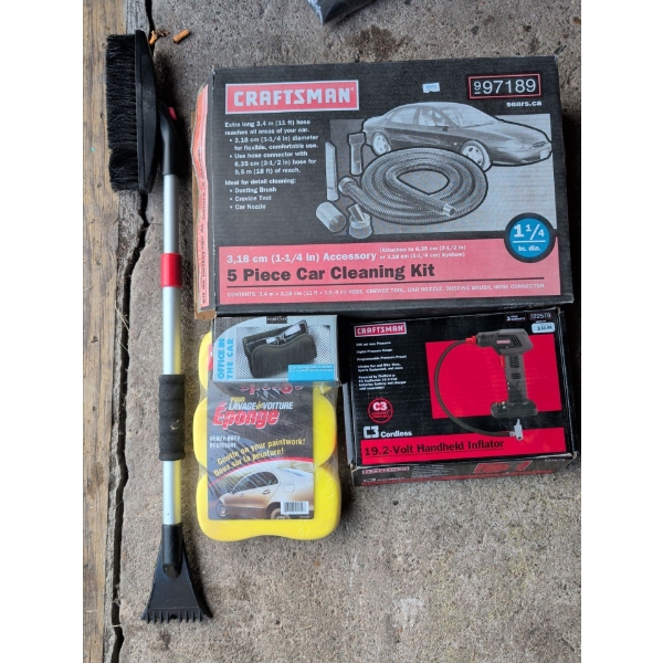 Automotive Owner's Essentials - New Craftsman 19.2v Inflator 5 Piece Cleaning Kit Sponges & More