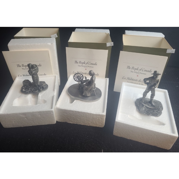 The People of Canada Pewter Figurines, Franklin Mint:The Eskimo, The Pioneer Woman, The Wheat Farmer