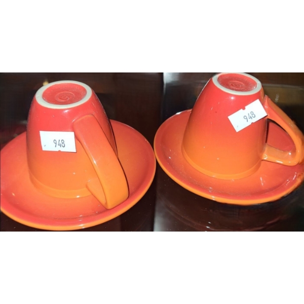Le Creuset Flame Two Minimalist Espresso Cups with Saucers  