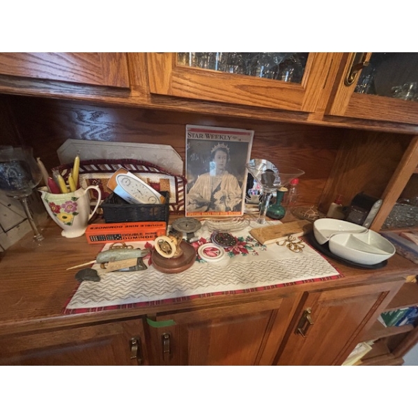 selection, serving dishes, collectable items, placemats hot pads and a star weekly from 1951 with 