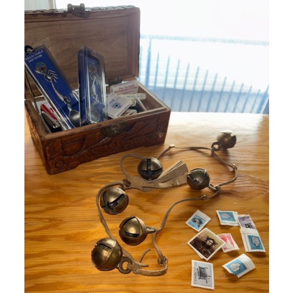 MISC Home Finds - Antique Sleigh Bells Stamps Decorative Spoons & Match Collection