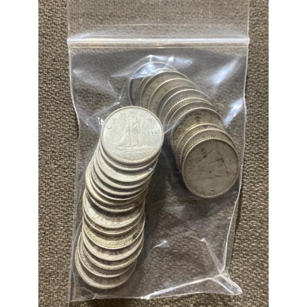 28 Canadian 10-Cent Pieces 80% Silver 2.33 Grams