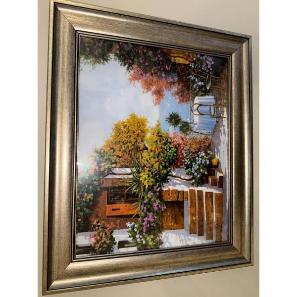 Ligurian Sea Art - Framed Oil Painting Depicting A Mediterranean Style Setting 25x21