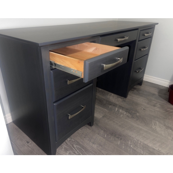 Slate Grey Home Office Desk 5 Drawers 60x22x30 Solid Wood w/ Veneer Overlay