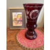 Image 1 : Luxury Egermann Czech Republic Large 12" Ruby Red Cut Glass Vase w/ J Yardleypres Print (8x10) 