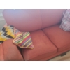 Image 3 : Vintage Couch w/ Wood Trim 81 W, 31 D, 30 T, Cushions and Blankets Shown Included