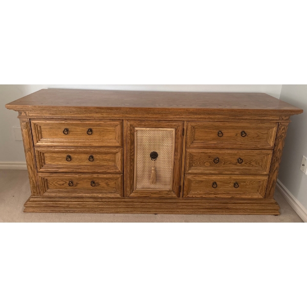 Vintage Oak Chest Of Drawers ft/ Dovetail Construction & Cane Webbing 72x19x32