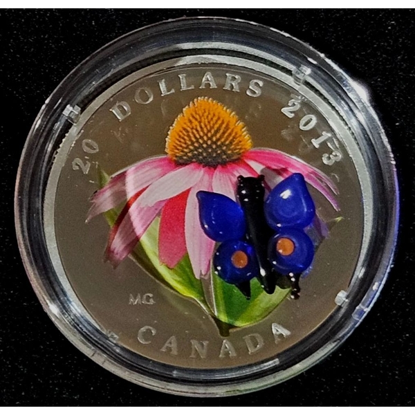 2013 $20 Purple Coneflower and Eastern Tailed Blue - 99.9% Fine Silver Coin