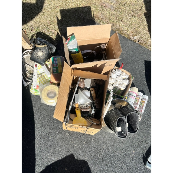 9 Containers of New Caulking, assortment of spray paints, blackout spray for pruning plants
