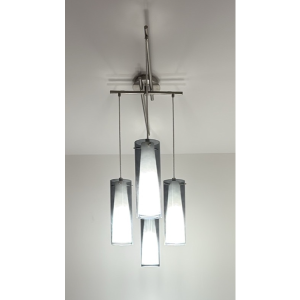 2 Modern Chrome Chandeliers with Frosted Glass Accents and Accessories