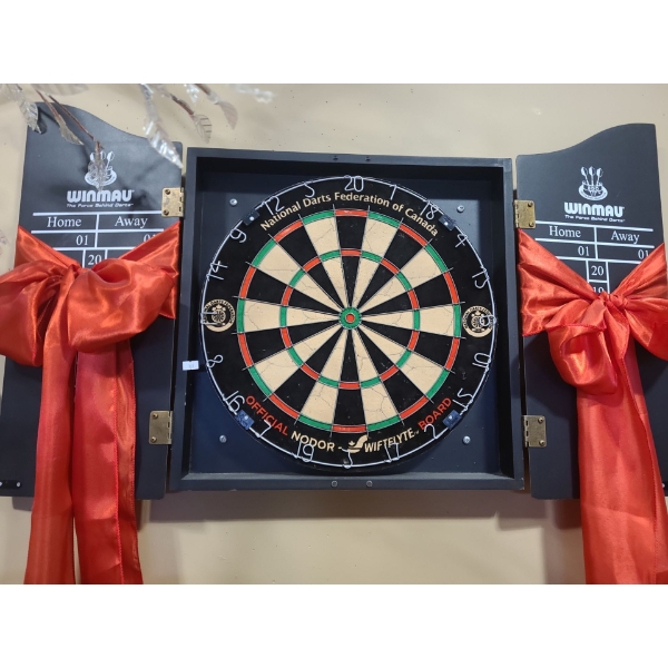 Dart Cabinet with Official Board and Box of Dart Accessories 23 L, 20 W