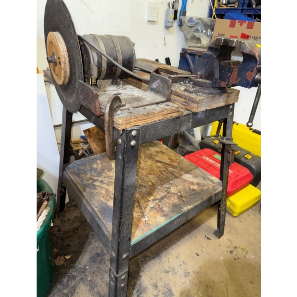 Shop Vice Bench Grinder On Metal Work Bench 
