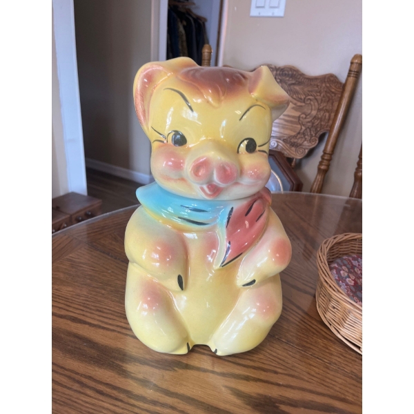  Vintage American Bisque Pig Cookie Jar Overalls 1950s
