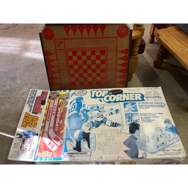  top corner, hockey game and checker board