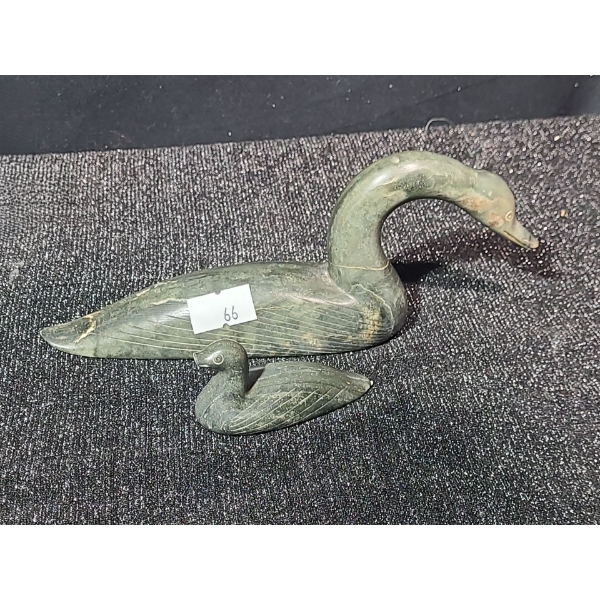 Soapstone Carvings of 2 Birds, Artist: Unknown- Small: 2.4 W, 1.5 T and Large: 7 W, 3 T 