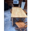Image 1 :  Oak table with four teak chairs, and one extra antique wooden chair L 29 inches width 47” Height 29