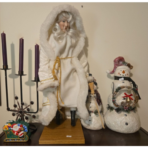 Christmas Lot Candles Snow Men  Tall White Santa 24T