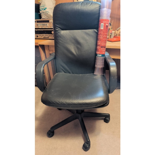Black Office Chair with Adjustable Height and Vinyl Carpet Protector