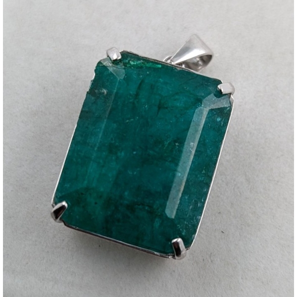 23.00 ct Certified Sterling Silver Emerald Gemstone Pendant 4.9 Grams ($12,260 Appraisal)