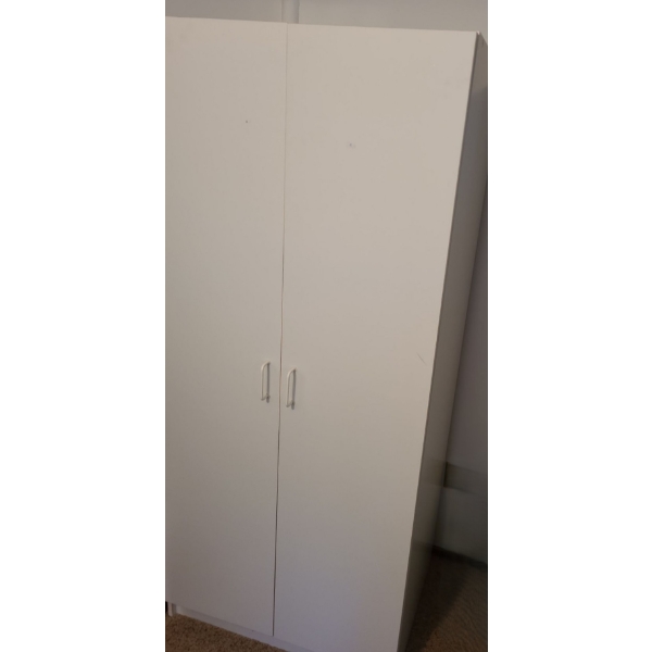 White MDF Storage Armoire w/ Hanging Bar for Clothing 31 w, 24 d, 71 h 