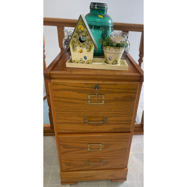 Wood Filing Cabinet w/ Aqua Marine Cookie Canister & More 16x16x31