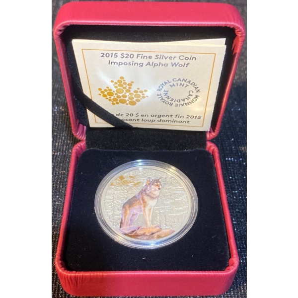 2015 $20 Imposing Alpha Wolf Fine Silver Coin 31.39 Grams