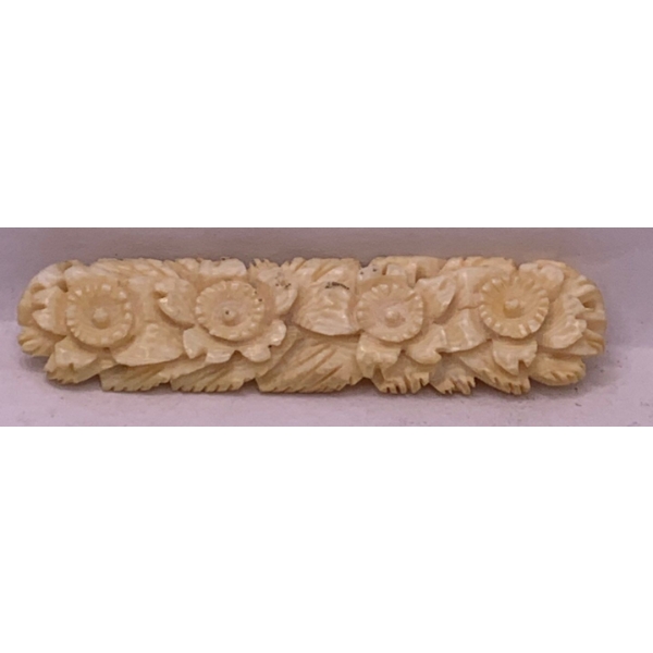 Vintage Carved Floral Celluloid Pin - 2.5L 