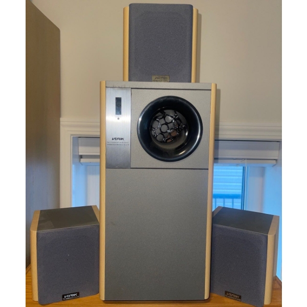 VTREK  Vintage Surround Sound System-3 small speakers 1 Subwoofer
