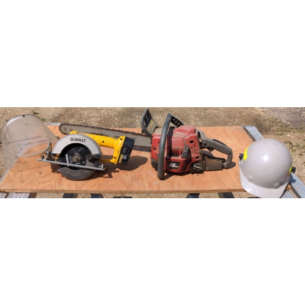 Homelite Pro 4620C Chainsaw , Cordless DeWalt XRP 18V Circular Saw, Protective Gear 