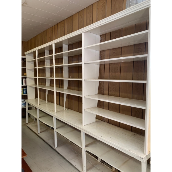 Antique store display shelf 153”L, 17”W, 92”T buyer must be able to disassemble and remove themselve