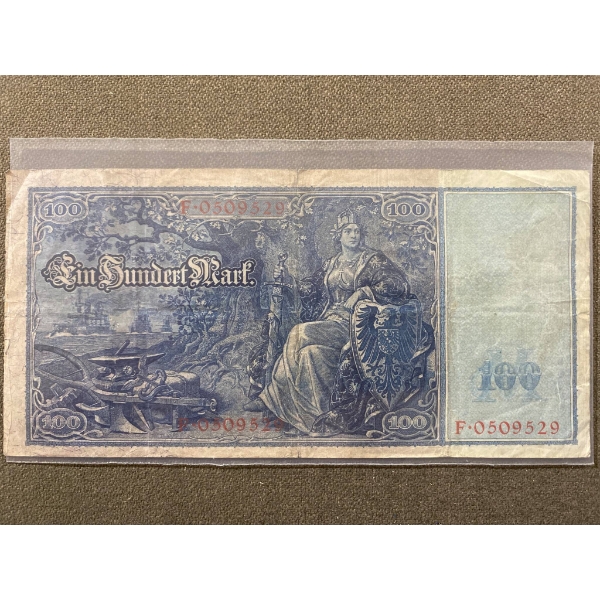 1920 German 100 Mark Banknote, Blue Hue with Allegorical Design