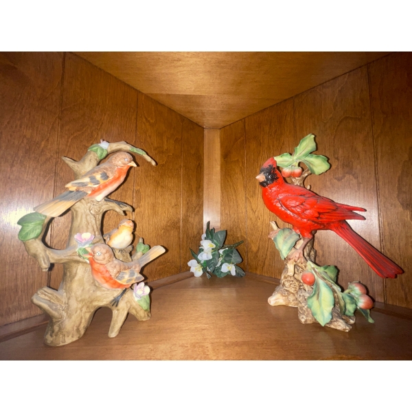 Two Glass Bird Sculptures Hand Painted  10"tall