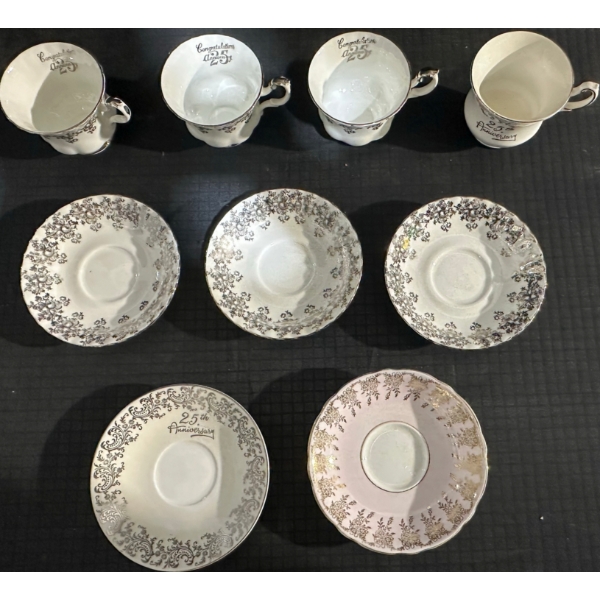 Fine Bone China Teacup and Saucer Set, 5 Pieces