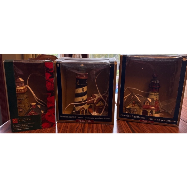 Holiday Time & Holiday Collection Porcelain Lighthouses (3) - 11.5T 