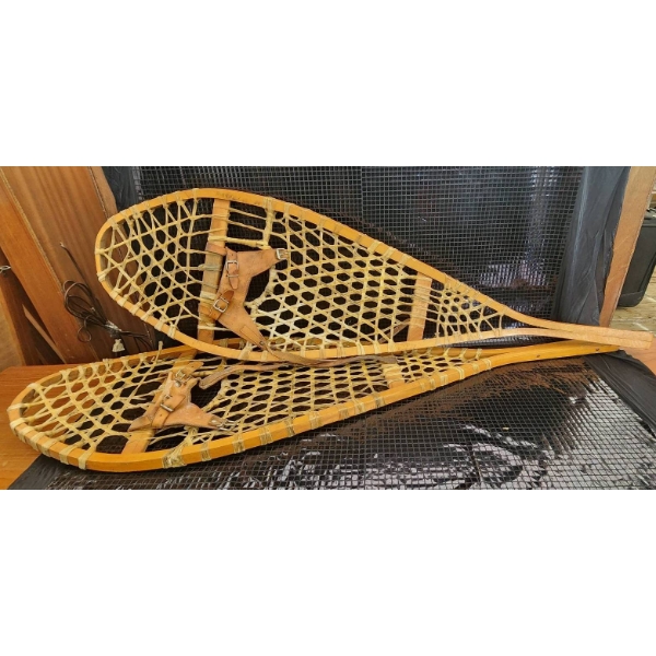Vintage Wooden Snowshoes With Rawhide Webbing