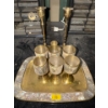 Image 1 : Brass & Abalone Shooter Set - Includes Tray & Candle Holders 