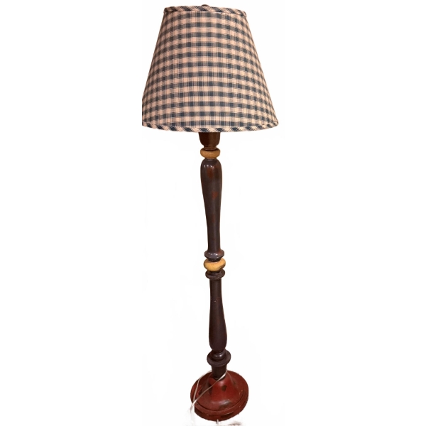 Wooden Floor Lamp with Checked Fabric Shade