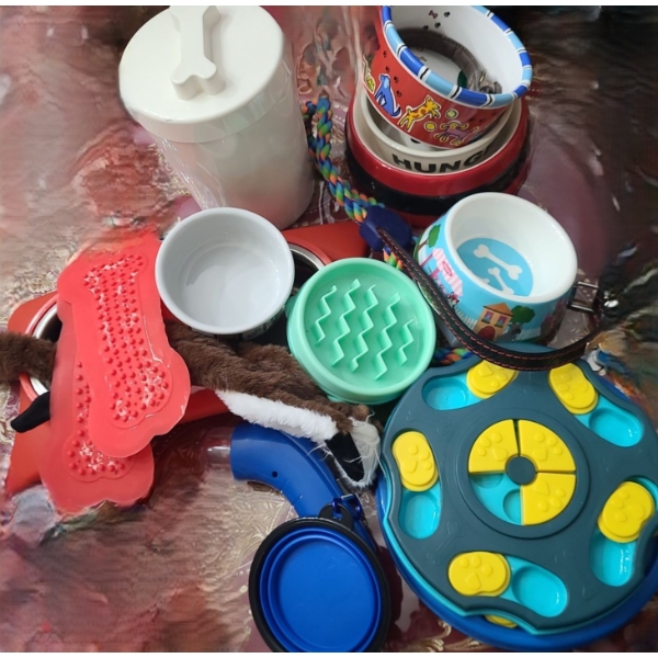 Dog Supplies Includes: Treat Canister, Bowls, Brushes, Collars and More!