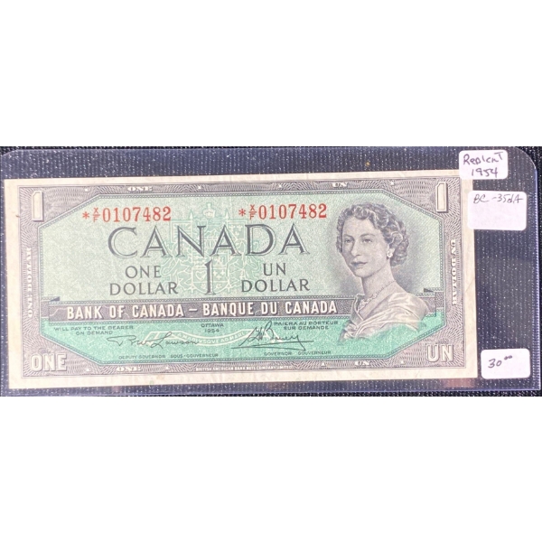 1954 Canadian 1 Dollar Bill