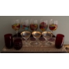 Image 2 : Hand Painted Wine Glasses (Some Fade/Peeling),  Gold Trimmed Decorative Glasses, Ruby Red Goblets  