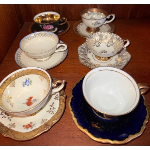 Six Collectible Tea Cups & Saucers-Bavaria, Thomas R, & More