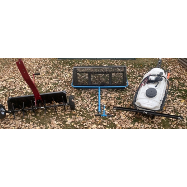 Three Lawn & Garden Equipment Items- Aerator, Utility Cart, & Lawn Sprayer