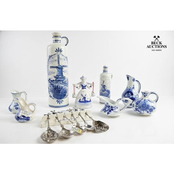 Delft Blue Hand Painted Lot Featuring Various Porcelain.
