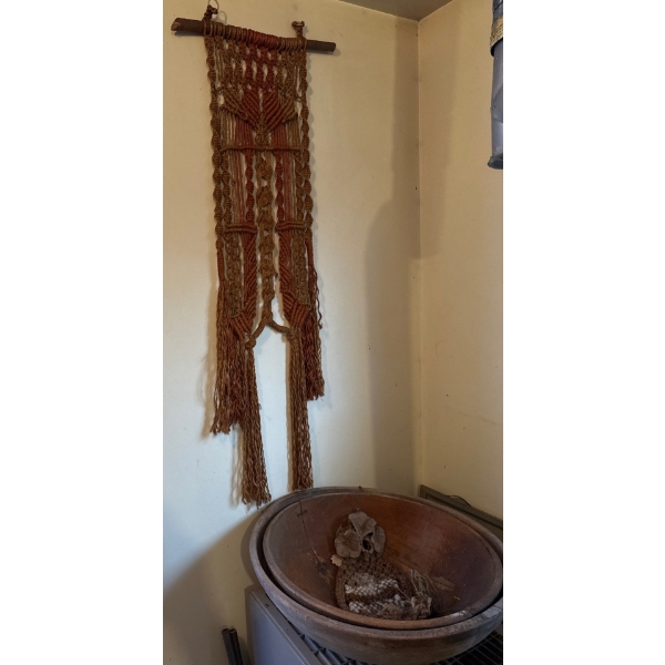 Wicker Wall Hanging & Wood Bowls