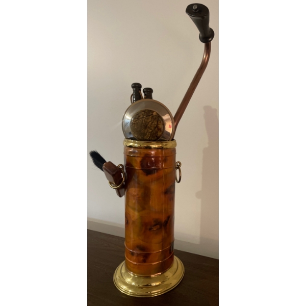 Vintage Collectable Copper & Brass Coal Scuttle Hod 18T w/ Ashtray & Hard Bristled Brush