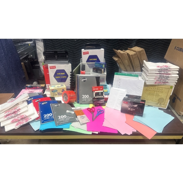 Extensive Lot of Office Supplies Including Notebooks, Paper, and Organization Tools