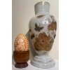 Image 1 : Antique Victorian Japanese Hand Painted Vase 14T w/ Painted Ostrich Egg 