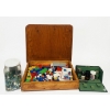 Image 1 : Wooden Box With Vintage Lego Blocks, Vintage Marble Jar, and Collectible Shaving Set